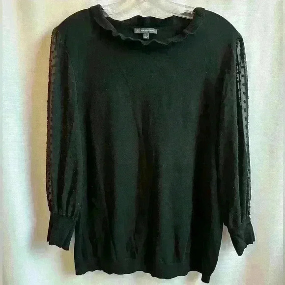 Adrianna Papell, women’s black sweater size L with mesh/see through sleeves - Picture 1 of 6